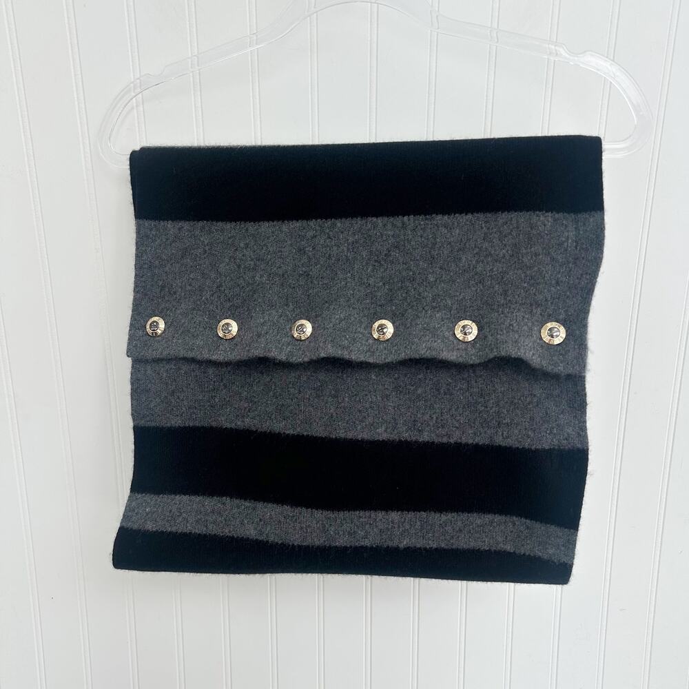 Henri Bendel Cashmere Infinity Scarf Black Grey Two-Tone Rare Luxury Wrap Shawl